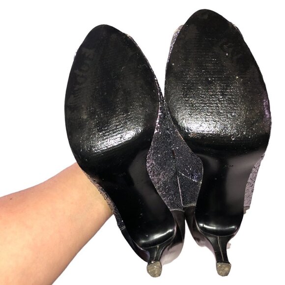 GUESS Women's Glitter Sequin Peep Toe Heel Pump Size 8 Silver - Picture 5 of 9